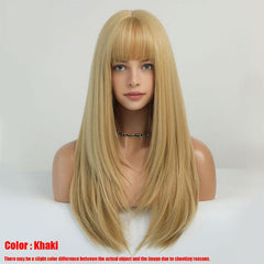 60 96 Cm Blonde Long Straight Layered Hair Wigs With Bangs For Woman
