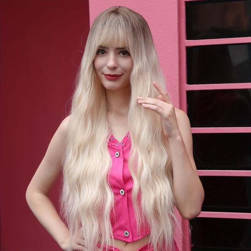60 96 Cm Long Curly Champagne Blonde Wigs Synthetic Wigs Women's Wigs