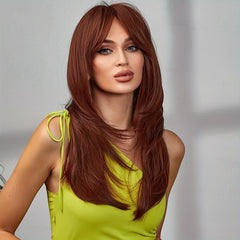 Layered Hair Long Straight Wig With Bangs Natural Medium Straight Synthetic Wig