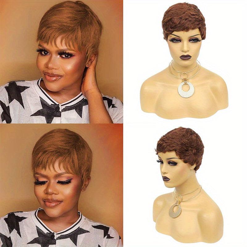 Short Pixie Cut Wavy Wig with Bangs for Women