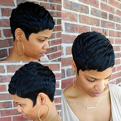 Short Pixie Cut Wavy Wig with Bangs for Women