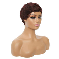 Short Pixie Cut Wavy Wig with Bangs for Women