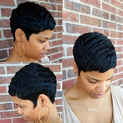 Short Pixie Cut Wavy Wig with Bangs for Women