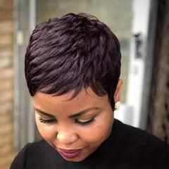 Short Pixie Cut Wavy Wig with Bangs for Women