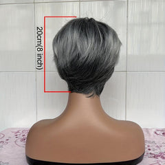 Ombre Silver Gray Short Pixie Cut Wigs Synthetic Straight Layered Hair