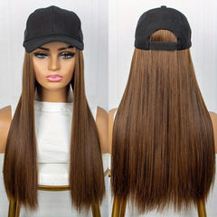 Hat Wigs 50 8 Cm Long Straight Hair Wigs With Peaked Cap Synthetic Fiber
