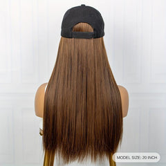 Hat Wigs 50 8 Cm Long Straight Hair Wigs With Peaked Cap Synthetic Fiber
