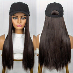 Hat Wigs 50 8 Cm Long Straight Hair Wigs With Peaked Cap Synthetic Fiber