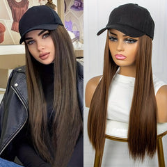 Hat Wigs 50 8 Cm Long Straight Hair Wigs With Peaked Cap Synthetic Fiber