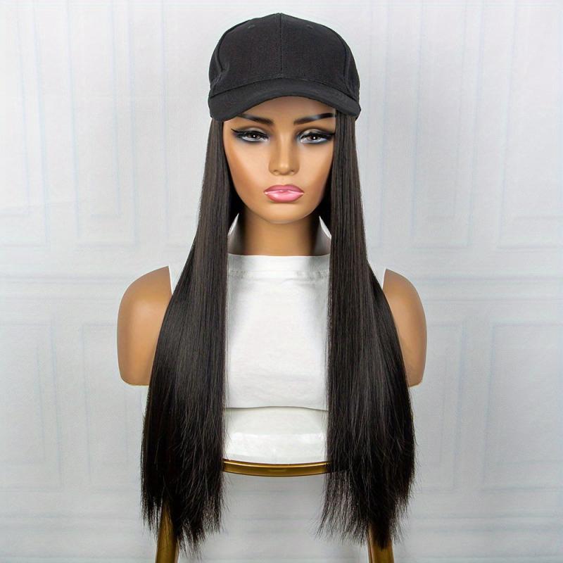 Hat Wigs 50 8 Cm Long Straight Hair Wigs With Peaked Cap Synthetic Fiber