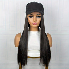 Hat Wigs 50 8 Cm Long Straight Hair Wigs With Peaked Cap Synthetic Fiber