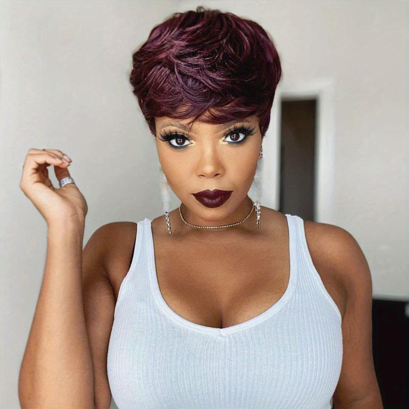 Short Pixie Cut Wigs Synthetic Short Straight Layered Hair Wigs For Women