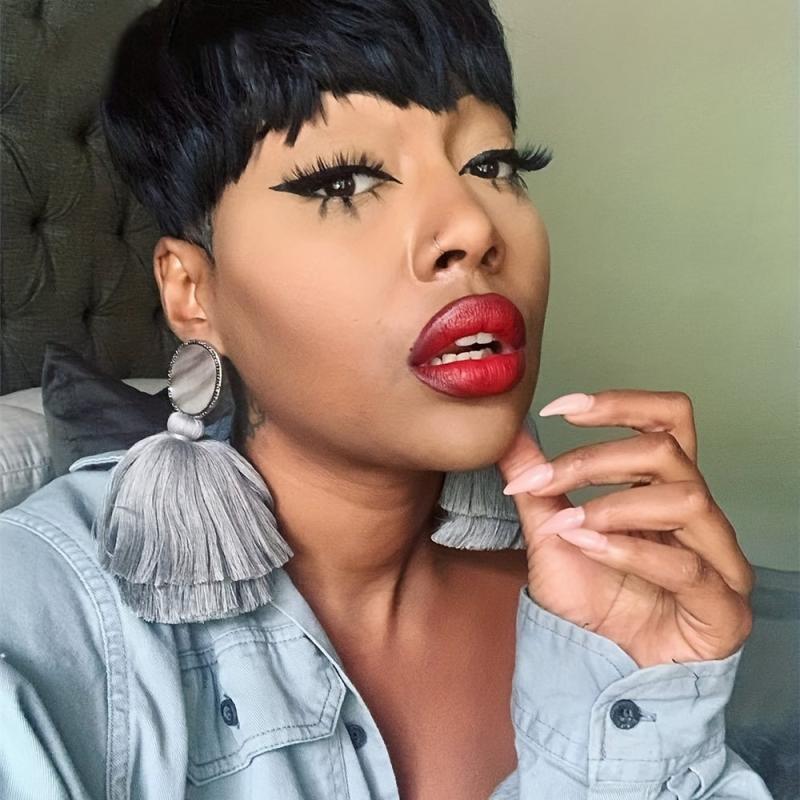 Short Pixie Cut Wigs Synthetic Short Straight Layered Hair Wigs For Women