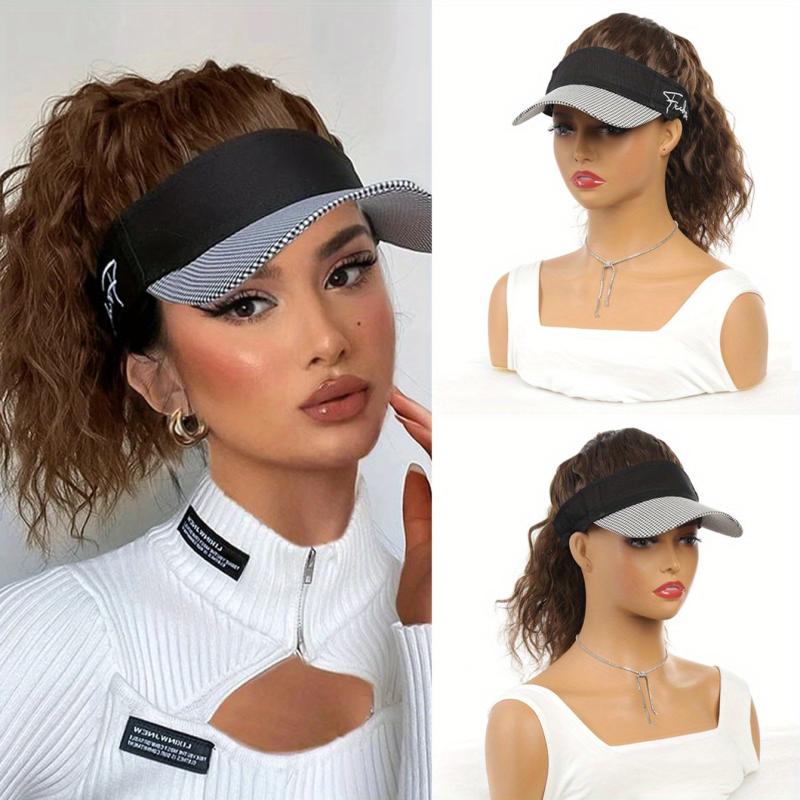 Adjustable Baseball Hat Wig Long Curly Extensions Synthetic Hair