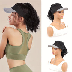 Adjustable Baseball Hat Wig Long Curly Extensions Synthetic Hair