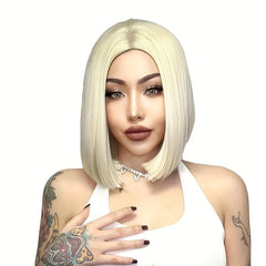 Golden Short Bob Wig Women 30 Straight Synthetic Cosplay Halloween Party Wig