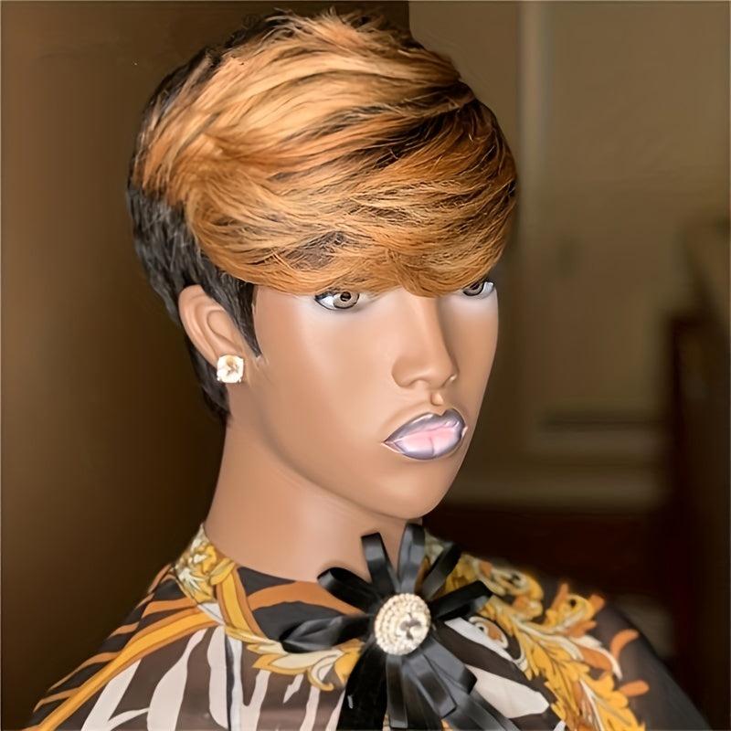 Short Wavy Hair Wigs For Women Curly Pixie Cut With Bangs