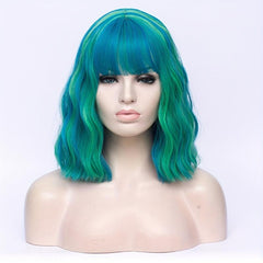 Highlight Short Curly Wavy Bob Wig Synthetic Wig With Bangs Anime Cosplay Wig