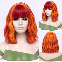 Highlight Short Curly Wavy Bob Wig Synthetic Wig With Bangs Anime Cosplay Wig