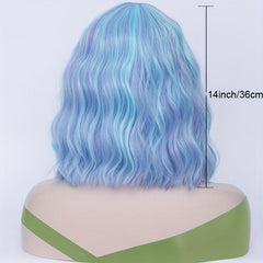 Highlight Short Curly Wavy Bob Wig Synthetic Wig With Bangs Anime Cosplay Wig