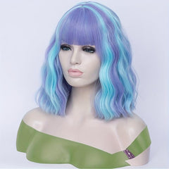 Highlight Short Curly Wavy Bob Wig Synthetic Wig With Bangs Anime Cosplay Wig