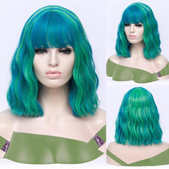 Highlight Short Curly Wavy Bob Wig Synthetic Wig With Bangs Anime Cosplay Wig