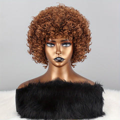 Short Afro Kinky Curly Synthetic Wigs with Bangs Daily Use