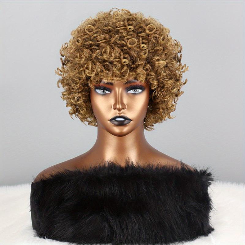 Short Afro Kinky Curly Synthetic Wigs with Bangs Daily Use
