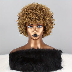 Short Afro Kinky Curly Synthetic Wigs with Bangs Daily Use