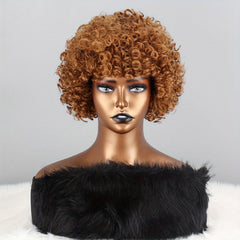 Short Afro Kinky Curly Synthetic Wigs with Bangs Daily Use