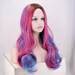 Rainbow Long Curly Synthetic Wig With Bangs Heat Resistant