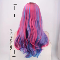 Rainbow Long Curly Synthetic Wig With Bangs Heat Resistant
