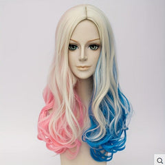 Rainbow Long Curly Synthetic Wig With Bangs Heat Resistant