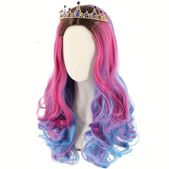 Rainbow Long Curly Synthetic Wig With Bangs Heat Resistant