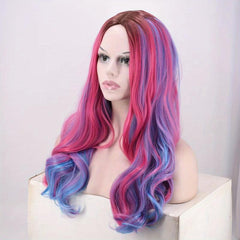 Rainbow Long Curly Synthetic Wig With Bangs Heat Resistant