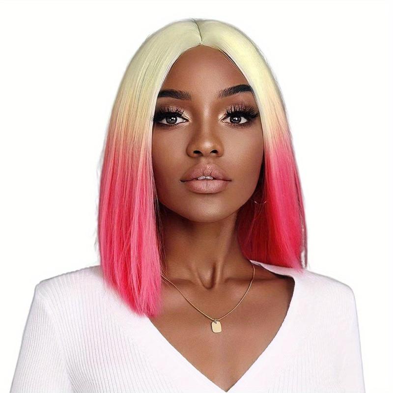 Blonde Ombre Orange Short Straight Hair Wigs Short Bob Cut Wigs For Women
