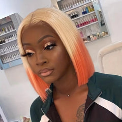 Blonde Ombre Orange Short Straight Hair Wigs Short Bob Cut Wigs For Women