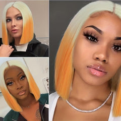 Blonde Ombre Orange Short Straight Hair Wigs Short Bob Cut Wigs For Women
