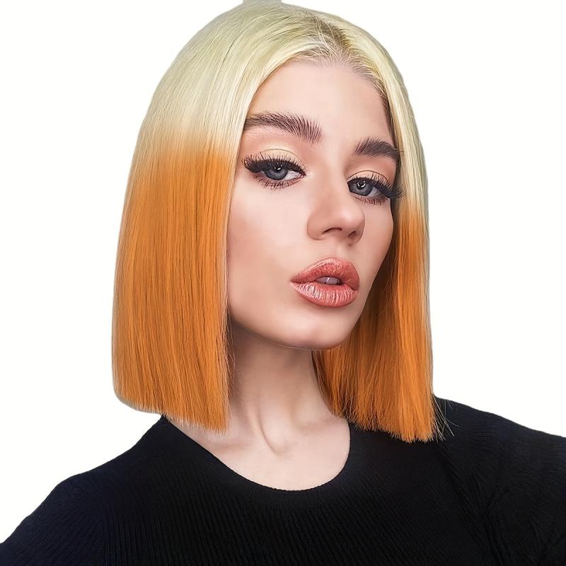 Blonde Ombre Orange Short Straight Hair Wigs Short Bob Cut Wigs For Women