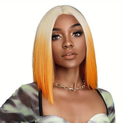 Blonde Ombre Orange Short Straight Hair Wigs Short Bob Cut Wigs For Women