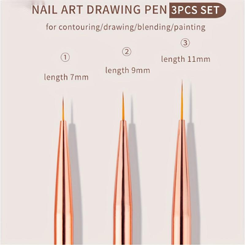 3Pcs Nail Art Brushes Set Gel Polish Nail Art Pen Painting Tools
