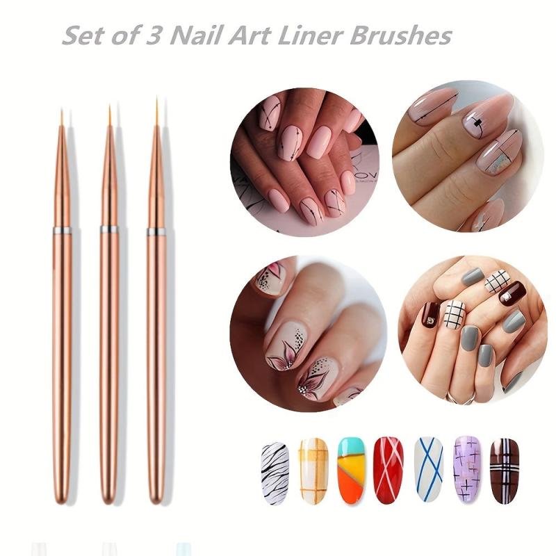 3Pcs Nail Art Brushes Set Gel Polish Nail Art Pen Painting Tools