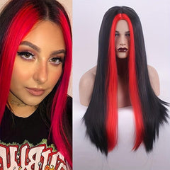 Ombre Highlight Long Straight Synthetic Wig for Halloween Cosplay Party