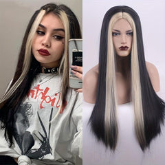 Ombre Highlight Long Straight Synthetic Wig for Halloween Cosplay Party