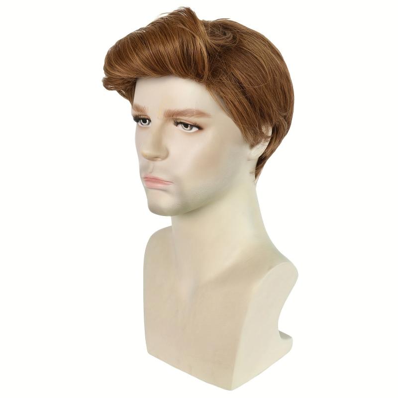 Brown Straight Hair Wigs 25.4 cm Short Fiber Wigs for Men Cosplay Party