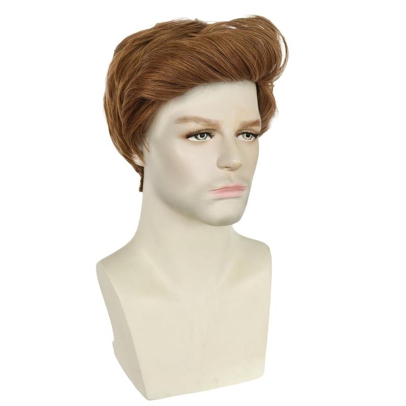 Brown Straight Hair Wigs 25.4 cm Short Fiber Wigs for Men Cosplay Party