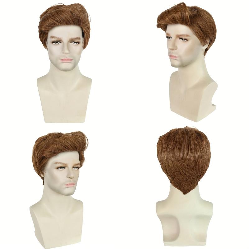 Brown Straight Hair Wigs 25.4 cm Short Fiber Wigs for Men Cosplay Party