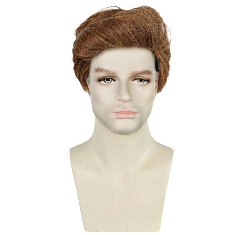 Brown Straight Hair Wigs 25.4 cm Short Fiber Wigs for Men Cosplay Party