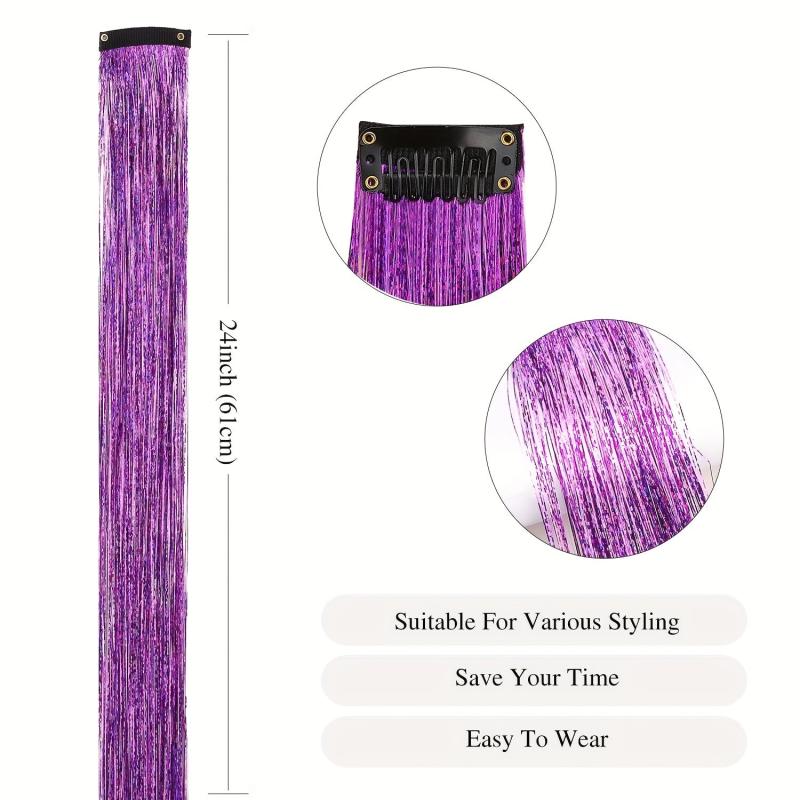2pcs Y2K Tinsel Hair Extension 10 Colors Glitter Rainbow Synthetic Hair