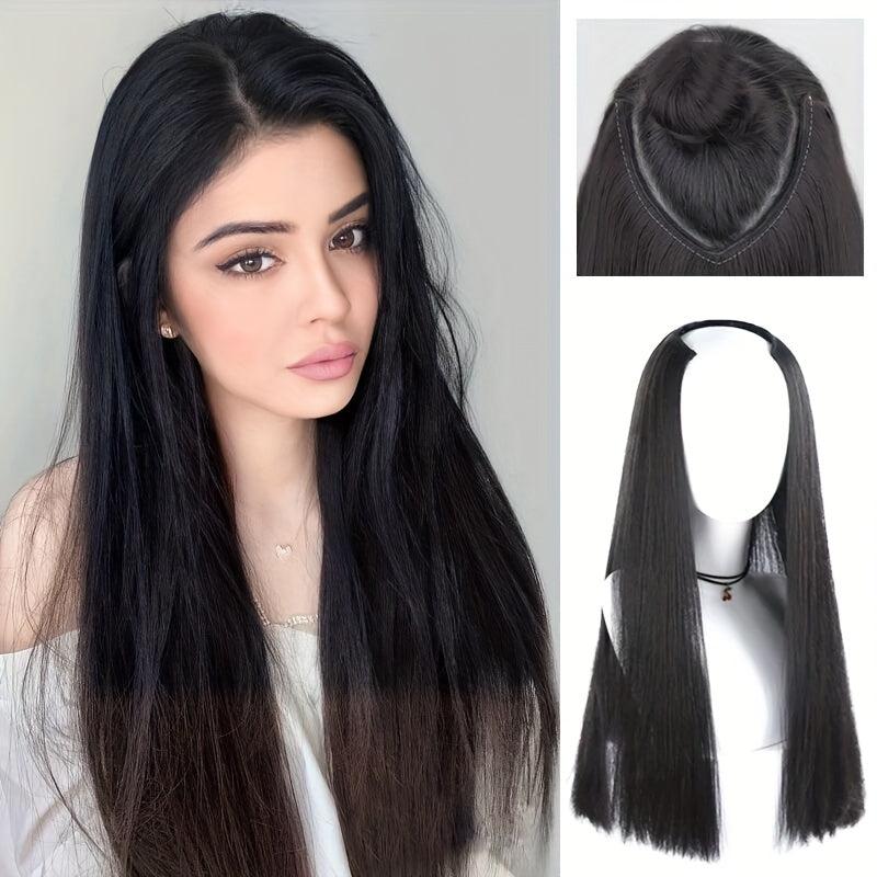 Long Straight Hair Extensions Clip In Synthetic Fiber Pieces for Women
